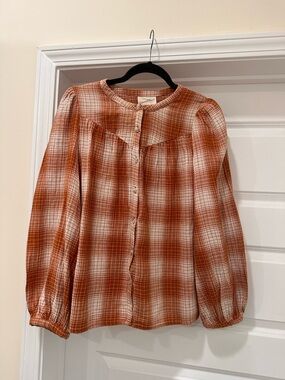Universal Thread Plaid Orange Button-Down Blouse Size S